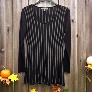 Daisy Fuentes Sweater Dress Tunic Womens Large Black Gray Striped Scoop Neck